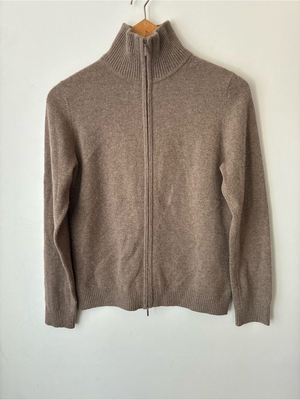 L.L.Bean Sweater Women’s Small 100% Cashmere Full Zip Mock Neck Taupe Brown